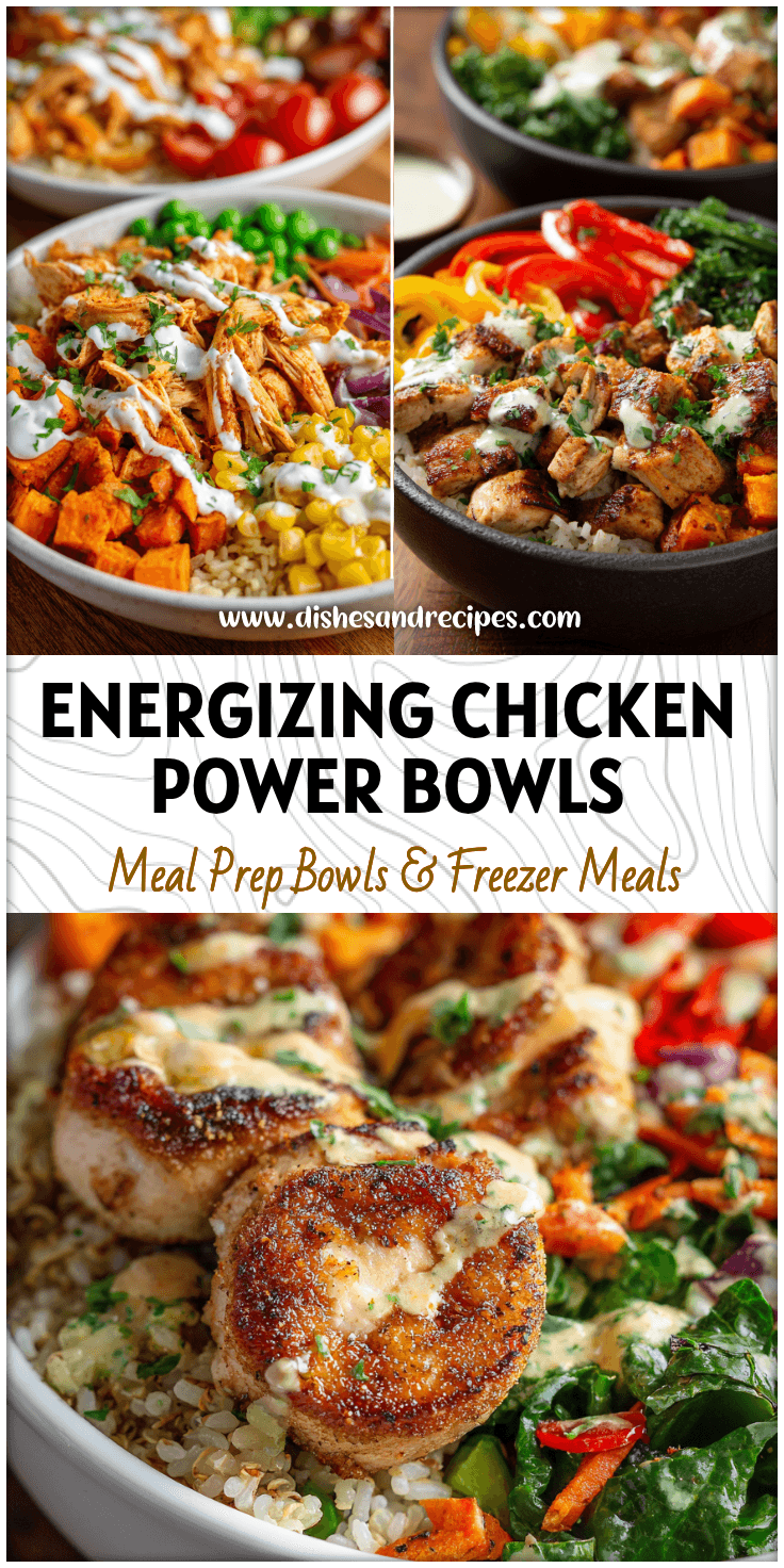 Vibrant chicken and sweet potato bowl with rice, colorful veggies, and a light dairy-free dressing for a healthy dinner.